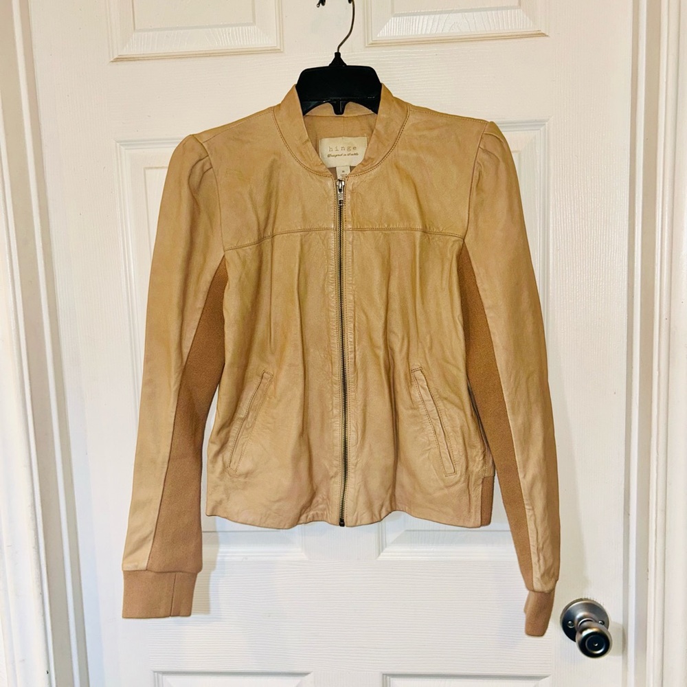 Hinge (Nordstrom) Neutral Blush Women's Leather Jacket